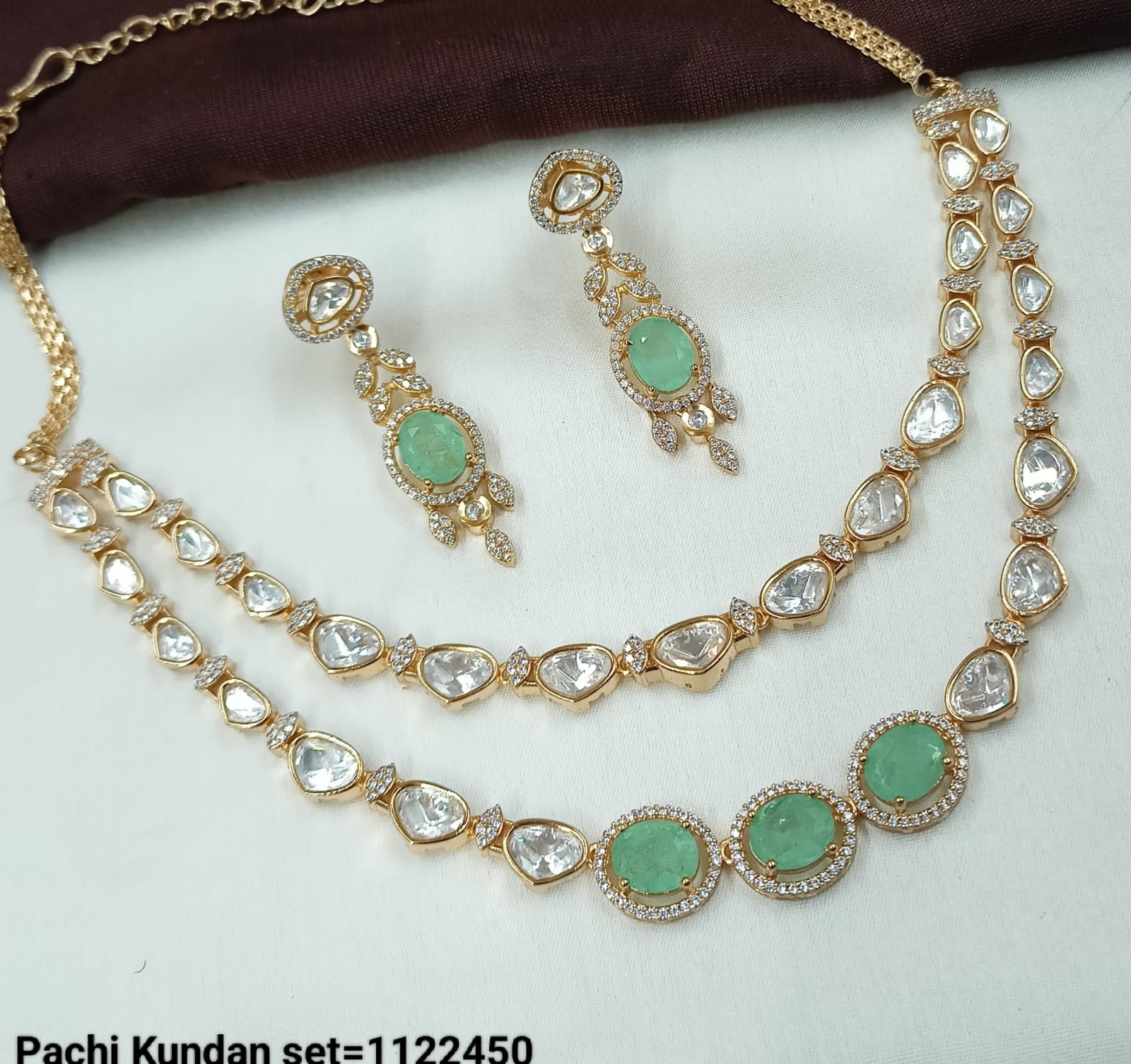 Elegant Double Layered Pachi Kundan Necklace Set with Designer Earrings